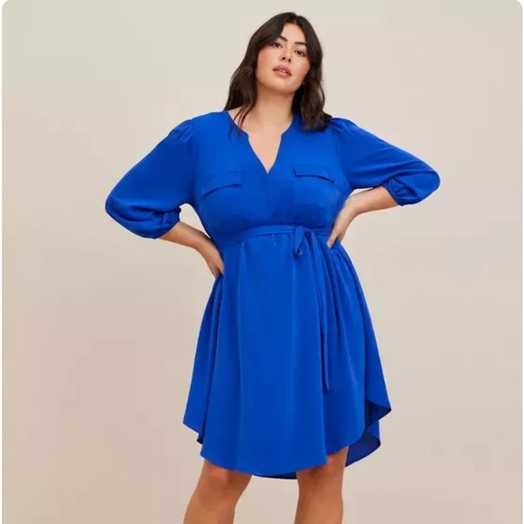 Torrid - Royal Blue Midi DressMini Studio Crepe de Chine Shirt Dress Size 3 - Picture 3 of 7